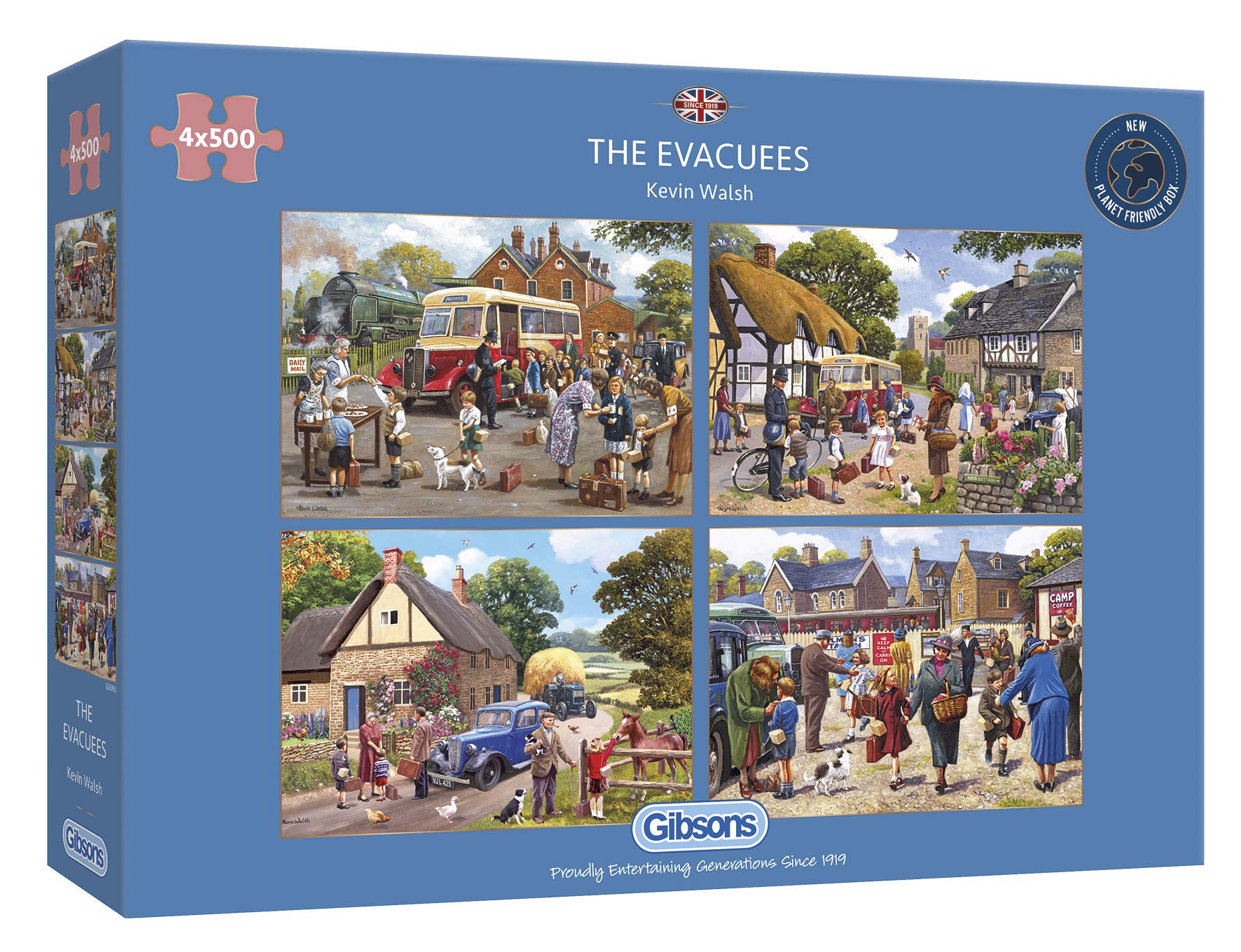 Gibsons The Evacuees 4 x 500 Piece Jigsaw Puzzle Set – Nostalgic WW2 Countryside Scenes by Kevin Walsh – Multi-Box Puzzle Collection for Adults – Sustainable Premium Quality Gift