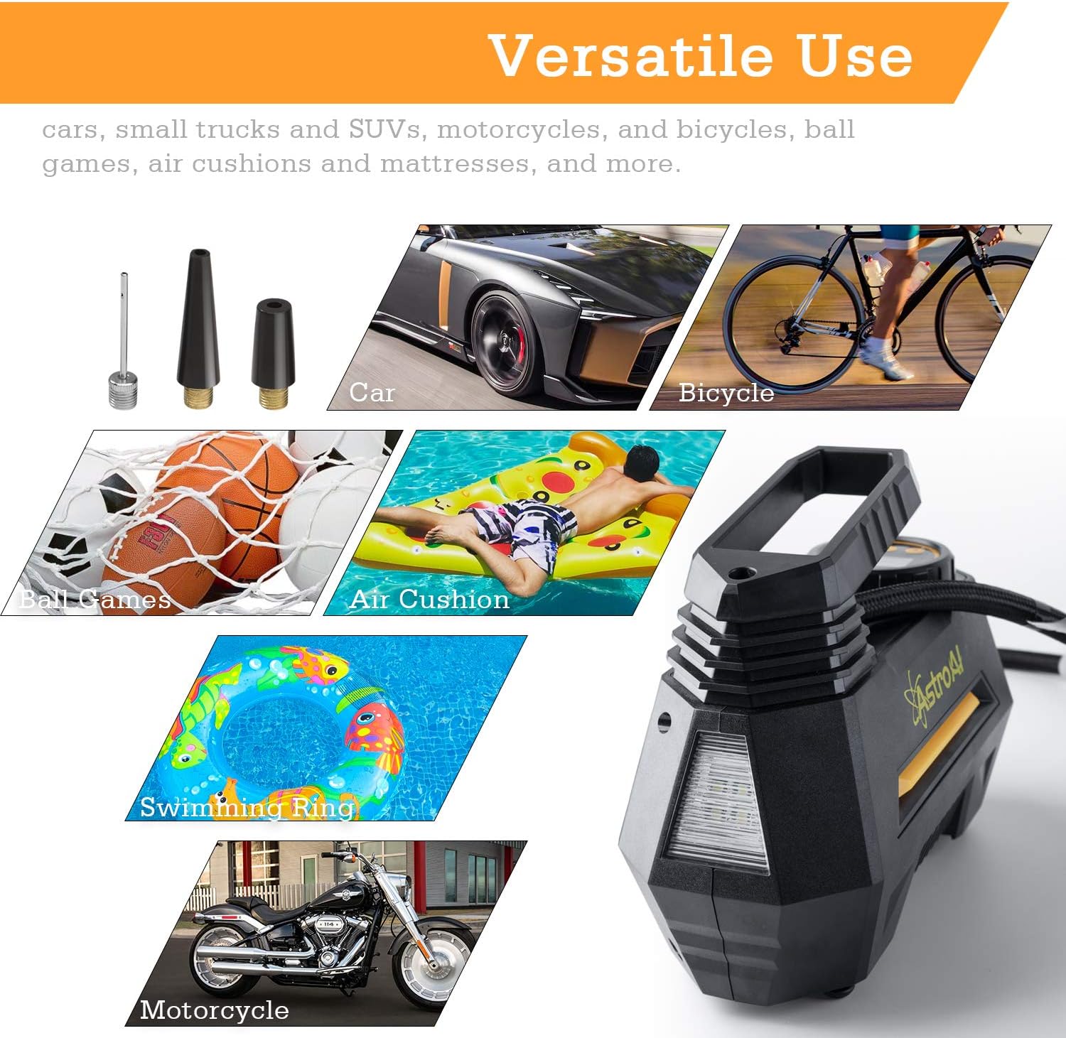 AstroAI Air Compressor Tire Inflator, Portable Air Pump for Car Tires 12V DC Auto Tire Pump with Digital Pressure Gauge, 100PSI with Emergency LED Light for Car, Bicycle and Other Inflatables: Automotive