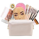 3D Makeup Practice Board - Silicone Face, Reusable Mannequin with Brushes & Eyebrow Pencils, Eyelashes, Bag & Remover Towel