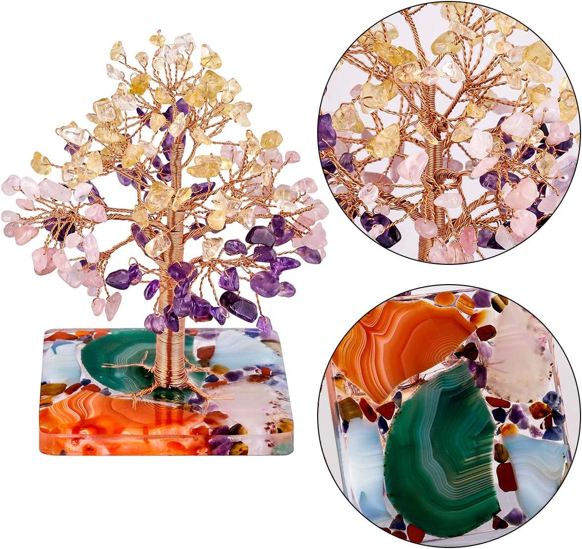 mookaitedecor Natural Citrine Rose Quartz Amethyst Healing Crystal Tree Decoration - Image 4