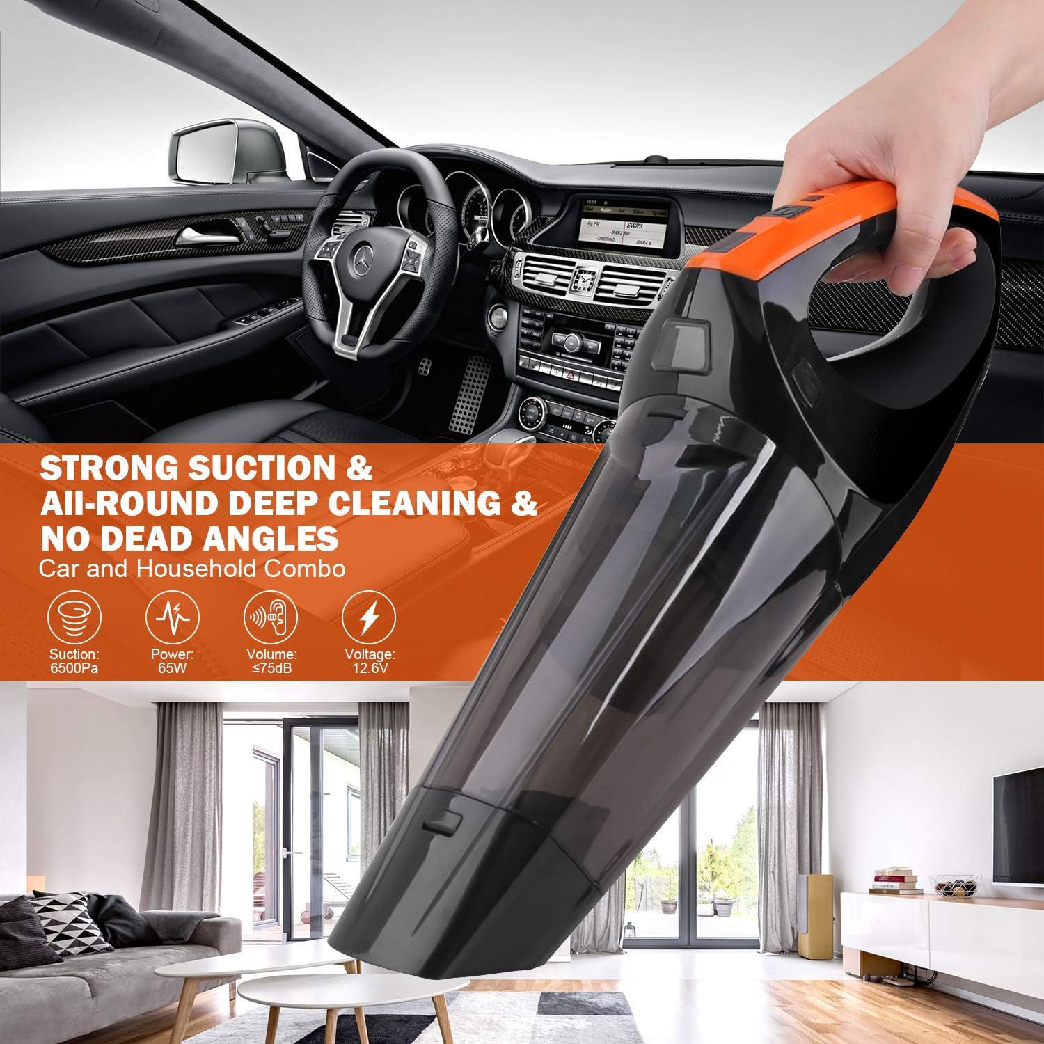 VACPOWER Handheld Vacuum Cleaner Cordless, Portable Hand Vacuum Powered by Li-ion Battery Rechargeable Quick Charge Tech, Mini Vacuum Cleaner with Strong Suction for Pet Hair, Home and Car Cleaning -