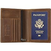 Ringsun Leather Passport Cover for Men Women, RFID Passport Wallet Case Travel Passport Holder for Family