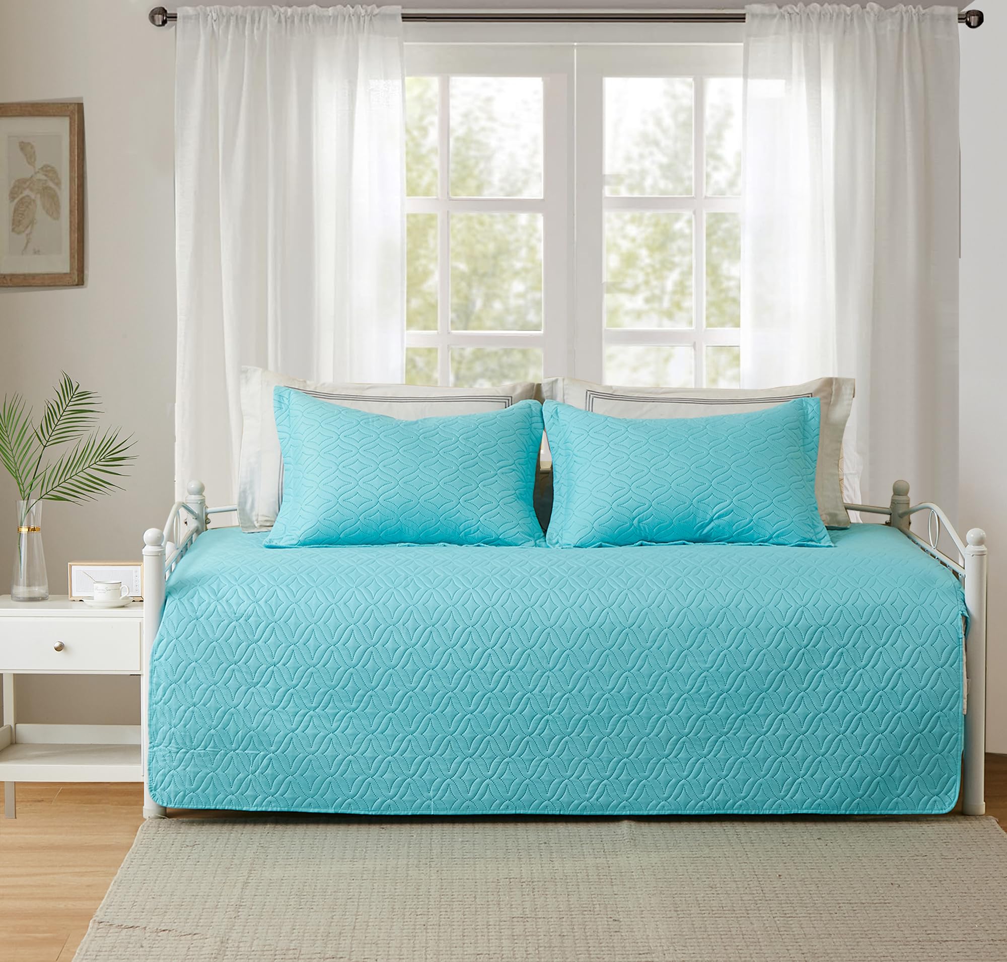 Photo 1 of 3 Piece Blue Daybed Cover Twin Size Cozy Daybed Sets Bedding Double Sided Quilting Cover Set Geometric Print Bedspread Coverlet All Season for Twin Bed with 2 Standard Shams,39"x75"
