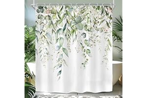 Riyidecor Sage Green Eucalyptus Shower Curtain,Fabric Cloth Bathroom Curtains,Leaves Plants Spring Floral Botanical Leaf Nature Watercolor Bath Shower Curtains Decor Set 72x72 Inch