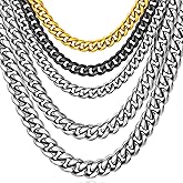 Oaldilee Stainless Steel Cuban Chain Necklace for Men Women, Real 18K Gold Plated/Black Plated Durable Chains, 6/10/12mm width,18"-30" Length Jewelry Gift