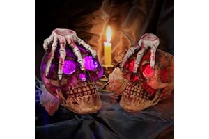 HUYIENO 2PK Solar Halloween Decorative Lights Skeleton Skull Human Skeleton Head Skull Model for Halloween Garden Yard Lawn Outdoor Decoration