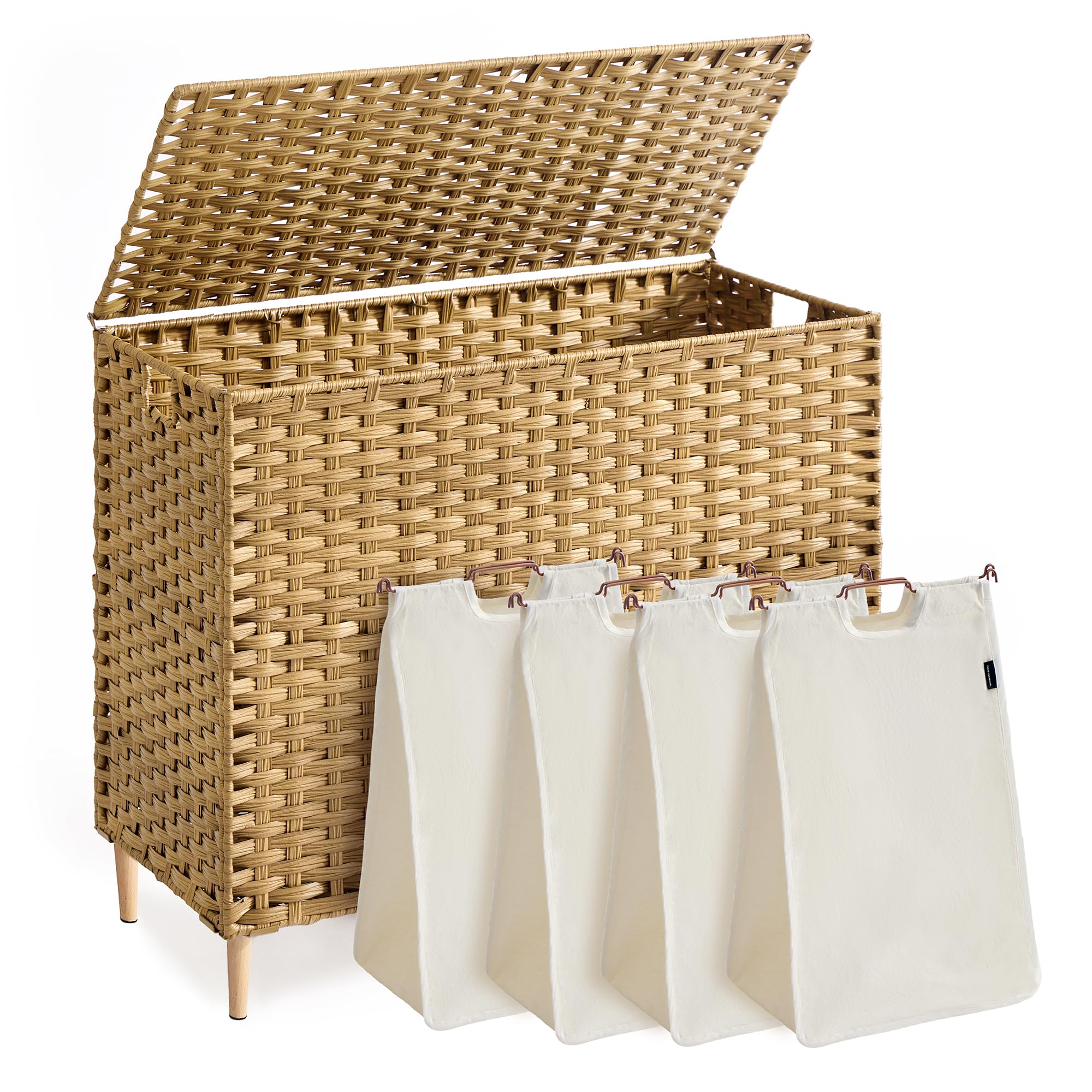 Photo 1 of ****SIMILAR ITEM**** SONGMICS 4-Section Laundry Hamper with Lid, 55.4 Gal (210L) PE Rattan Laundry Basket with Removable Washable Liners, for Bedroom & Living Room, Goose Yellow ULCB224YE01