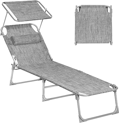 SONGMICS Sun Lounger Folding Deck Chair 193x53x29 cm 150 kg Sunshade