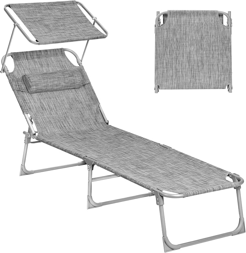SONGMICS Sun Lounger Folding Deck Chair 193x53x29 cm 150 kg Sunshade