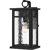 Quoizel Moira Outdoor Wall Lantern, Coastal Armour 18 Inch 1-Light Earth Black Wall Sconce, Clear Water Glass Exterior Wall L