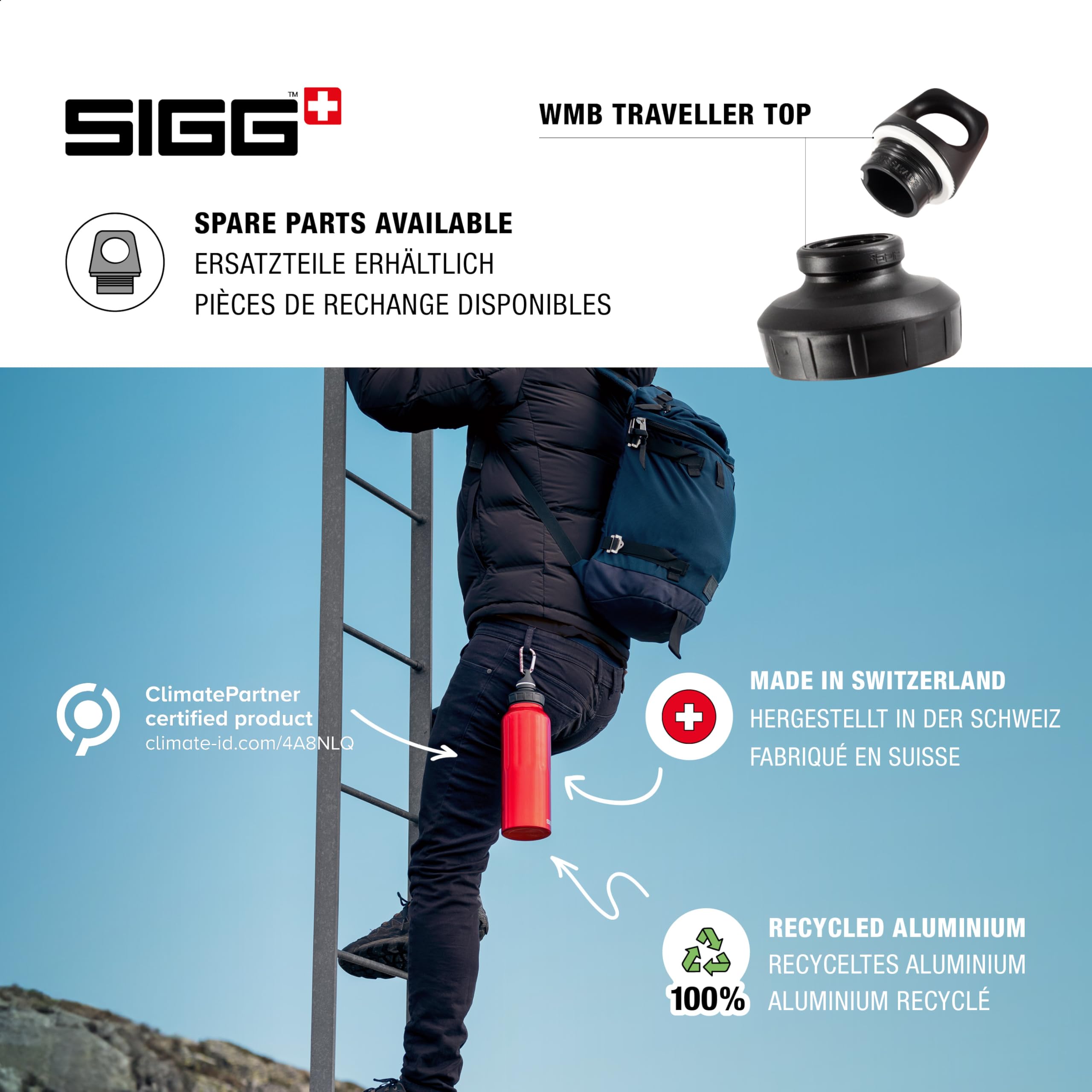 SIGG - Outdoor Water Bottle - WMB Traveller 51 OZ - Swiss Made - Carbonated Drinks - Leakproof, Recycled, Carbon Neutral