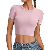 kakola Crop Tops for Women Ribbed Crew Neck Short Sleeve Basic Tees Fitted T-Shirts Gym Workout Yoga Shirts