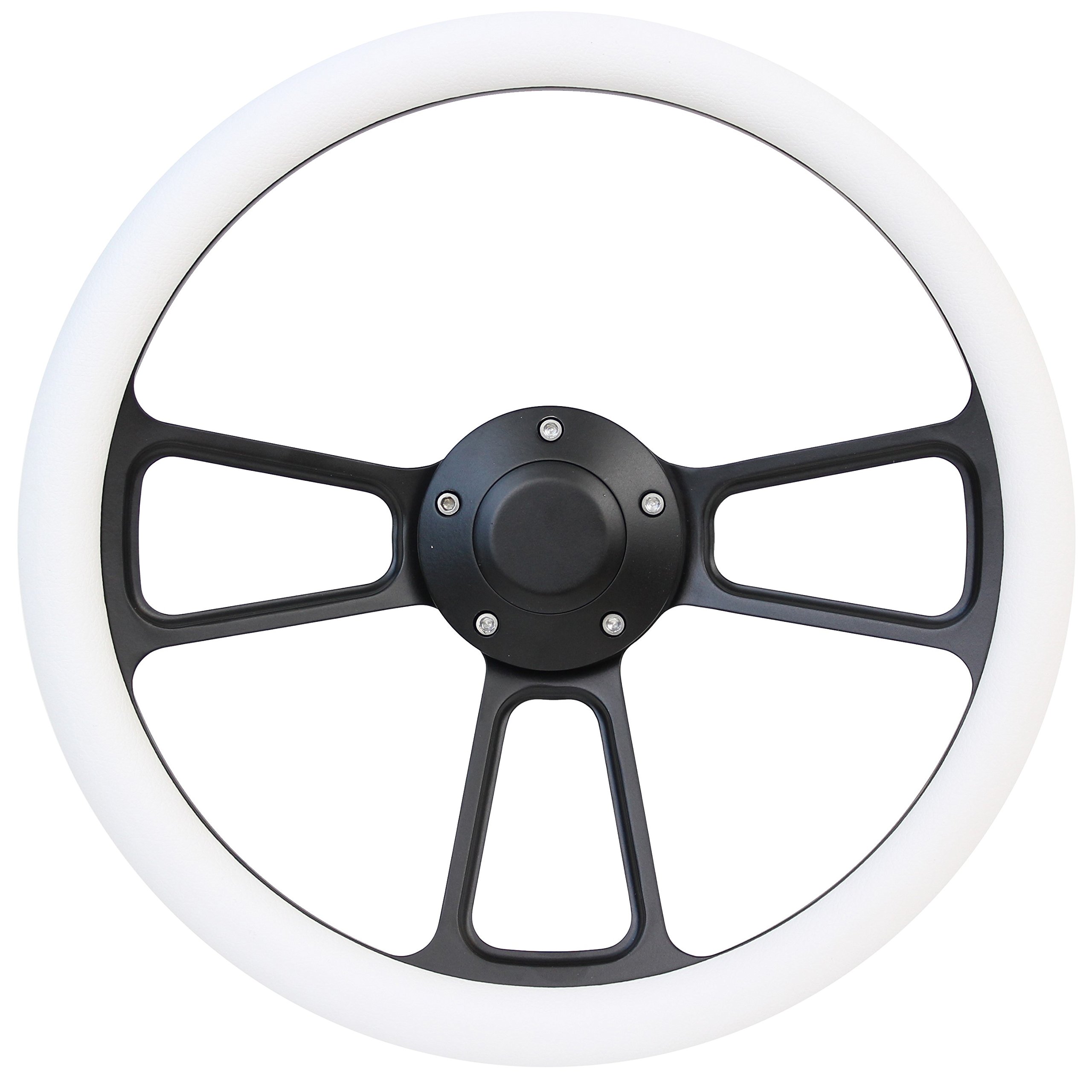 14" Billet Steering Wheel Black Half Wrap Street Hot Rod w/ Horn Button