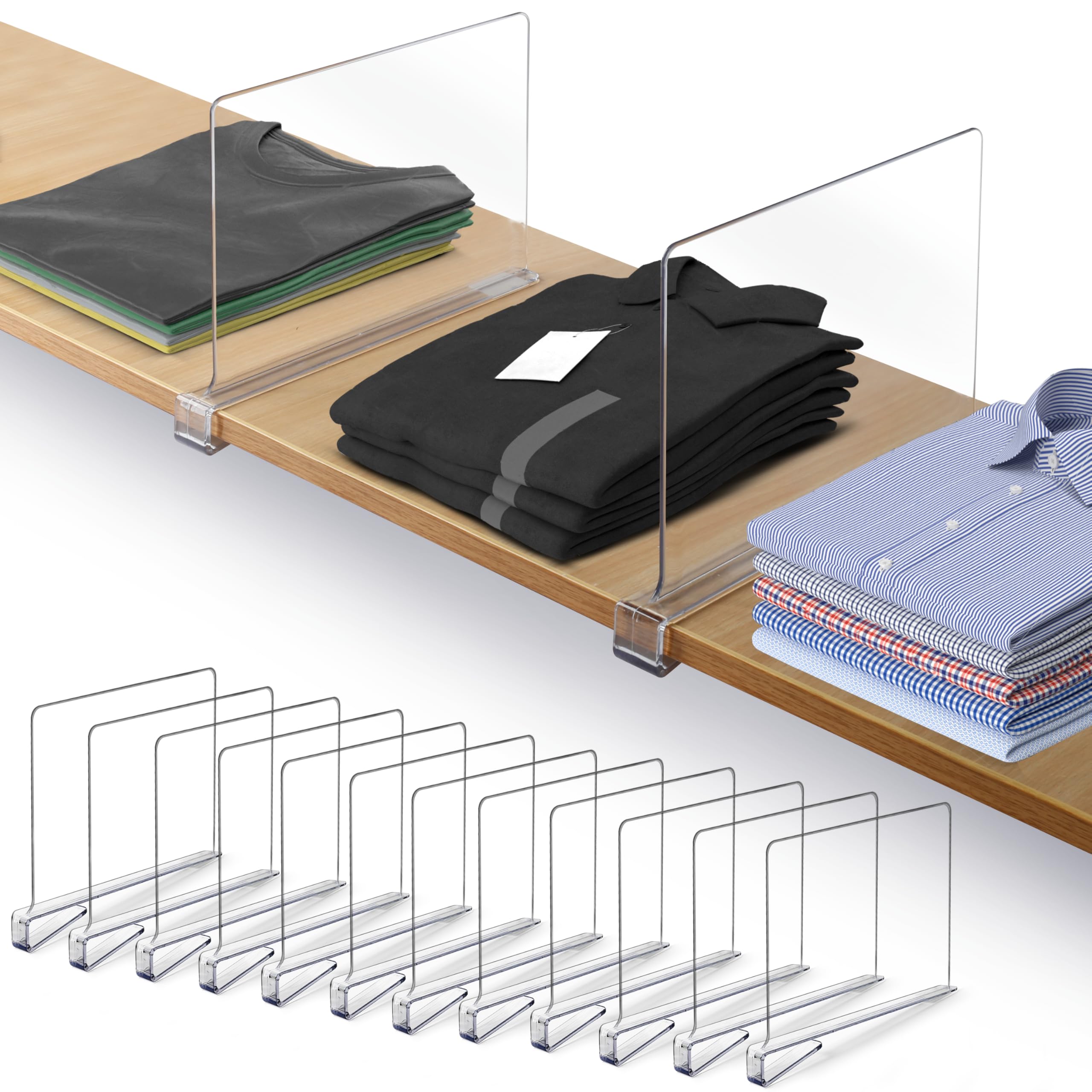 Photo 1 of 12 Pack Acrylic Shelf Dividers for Closet Organization 11x7.9 Inch – Clear Closet Shelf Separators for Purses, Clothes & Sweater Storage – Vertical Bookshelf Dividers for Bedroom, Office & Kitchen