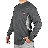 BOCOMAL FR Shirts for Summer Breathable Vented Design 6oz Heather Jersey Flame Resistant Long Sleeve Crew T Shirt