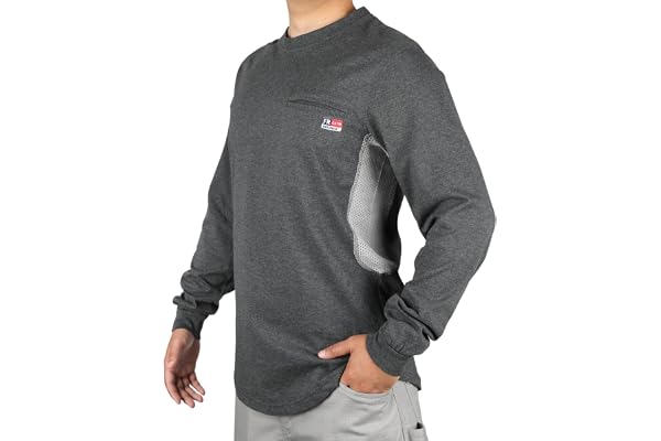BOCOMAL FR Shirts for Summer Breathable Vented Design 6oz Heather Jersey Flame Resistant Long Sleeve Crew T shirt
