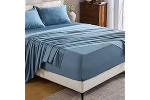 MEISHANG Extra Deep Pocket Cotton Sheets California King - 100% Egyptian Cotton 1000 Thread Count - Fits 18"-24" in Deep Mattress,Oeko-Tex Certified, Soft & Breathable - 4 Piece (Cal King, Smoky Blue)