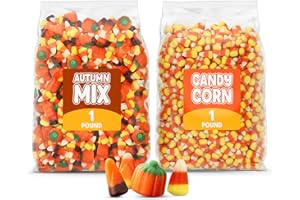 GEEOOLLAH Candy Corn & Autumn Mix Bulk Fall Candy – 2 lb (1 lb Corn + 1 lb Autumn Mix) Seasonal Harvest Treat Perfect for Halloween, Thanksgiving, Parties & Snacking