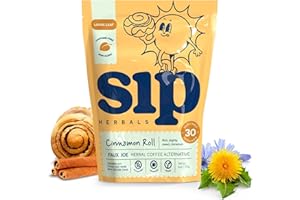 SIP HERBALS Sip Herbal Coffee Alternative Herbal Tea - Boost Energy & Focus - Caffeine Free Organic Coffee Substitute Made with Carob, Dandelion, Chicory - Cinnamon Roll (30 Servings)
