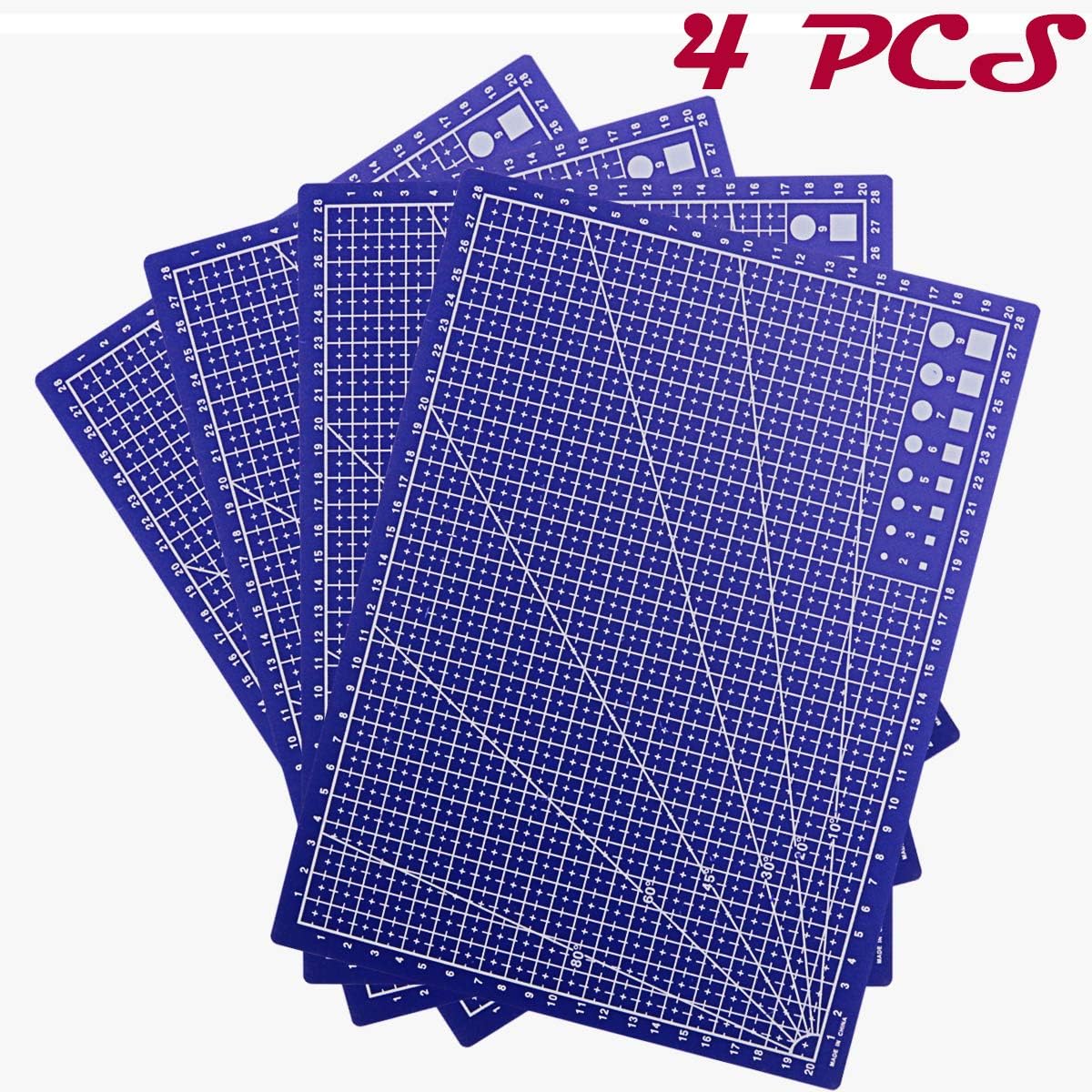 WTSHOP 4 PCS Self Healing Rotary Cutting Mat,Self-Healing Double-Sided Rotary Mat,Cutting Mat for Home Hobby Table（A4）