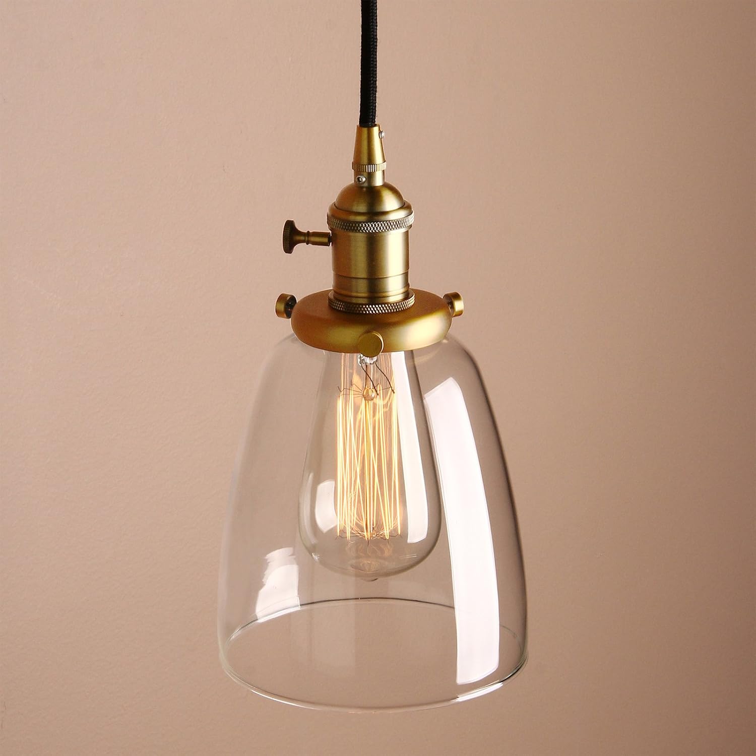 PathsOn Industrial Vintage Modern Edison Hanging Pendant Ceiling Light Fixture Loft Bar Kitchen Chandelier Decorative Lighting with Bell Clear Glass Light Shade E27 (Antique) - Image 5