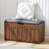 ORRD Shoe Storage Bench with Cushion, Entryway Shoe Cabinet Bench with 2 Scalloped Doors &amp; Adjustable Shelf, 2-Tier Shoe Rack Organizer Cabine for Entryway, Hallway, Living Room (Walnut)