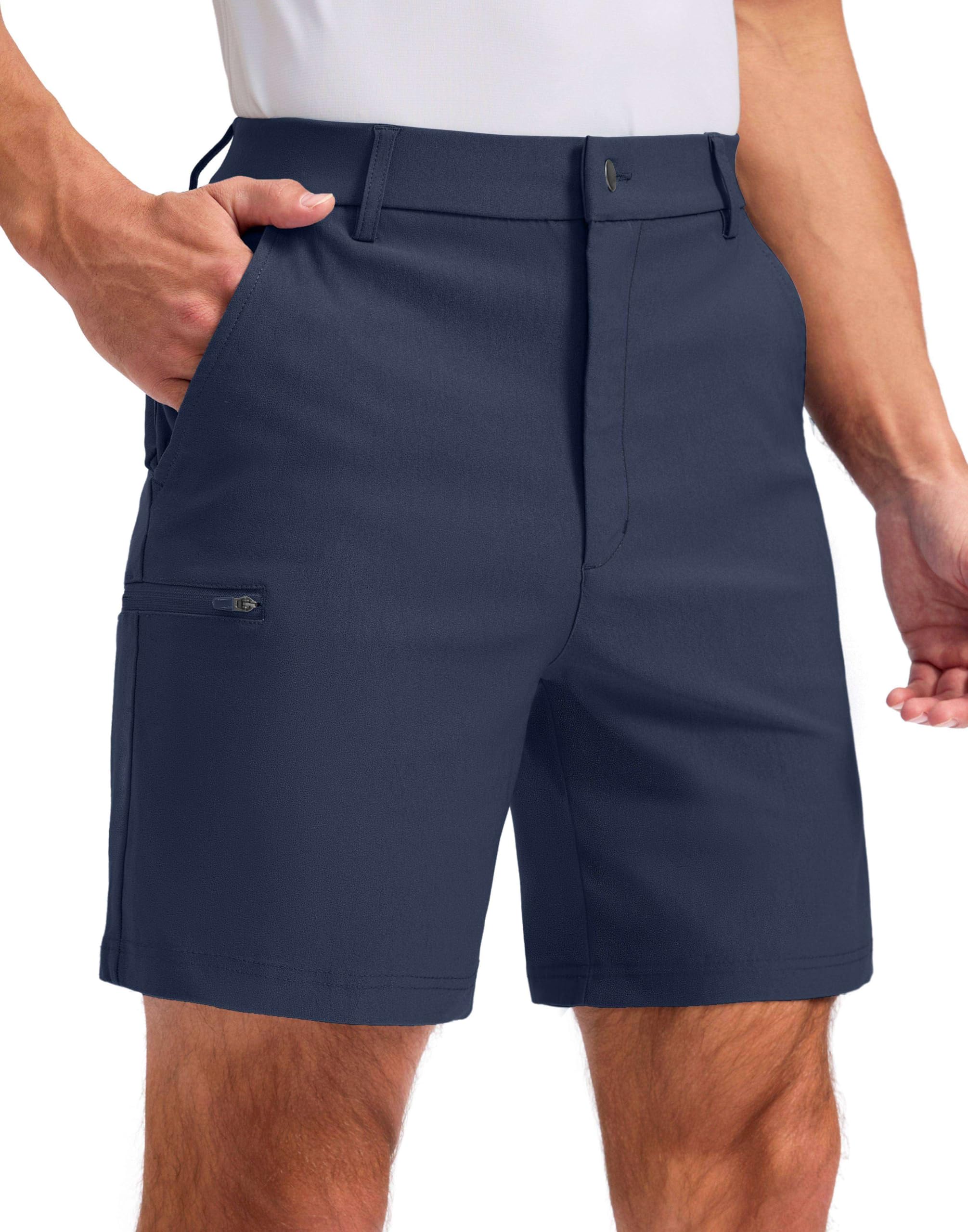 Photo 1 of Pudolla Men's Casual Shorts 7/9 Inch Golf Shorts Stretch Dress Work Shorts for Men with 4 Pockets Quick Dry Lightweight(Navy 40)