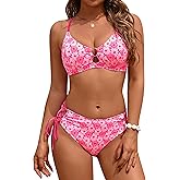 Blooming Jelly Women's Bikini Sets Floral Printed Two Piece Swimsuits O-Ring Cheeky Mid Rise Bathing Suit
