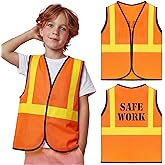 Haysandy 6 Pcs Kids Construction Vests Construction Worker Costume Career Role Play for Toddlers Birthday Party Gift, Ages 3-8 (Orange)