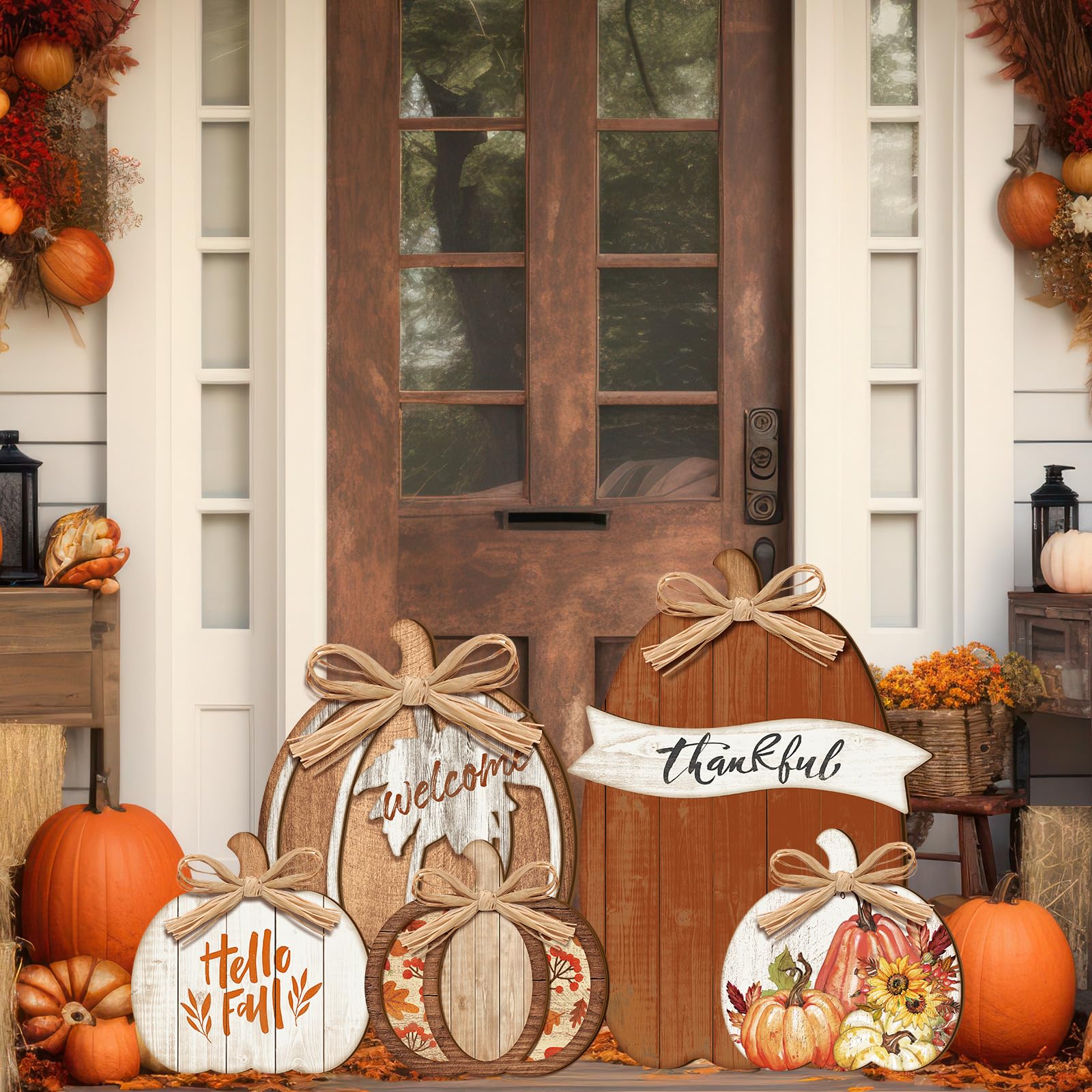 5 Pcs Fall Decorations for Home Large Thanksgiving Outdoor Wood Pumpkin ...