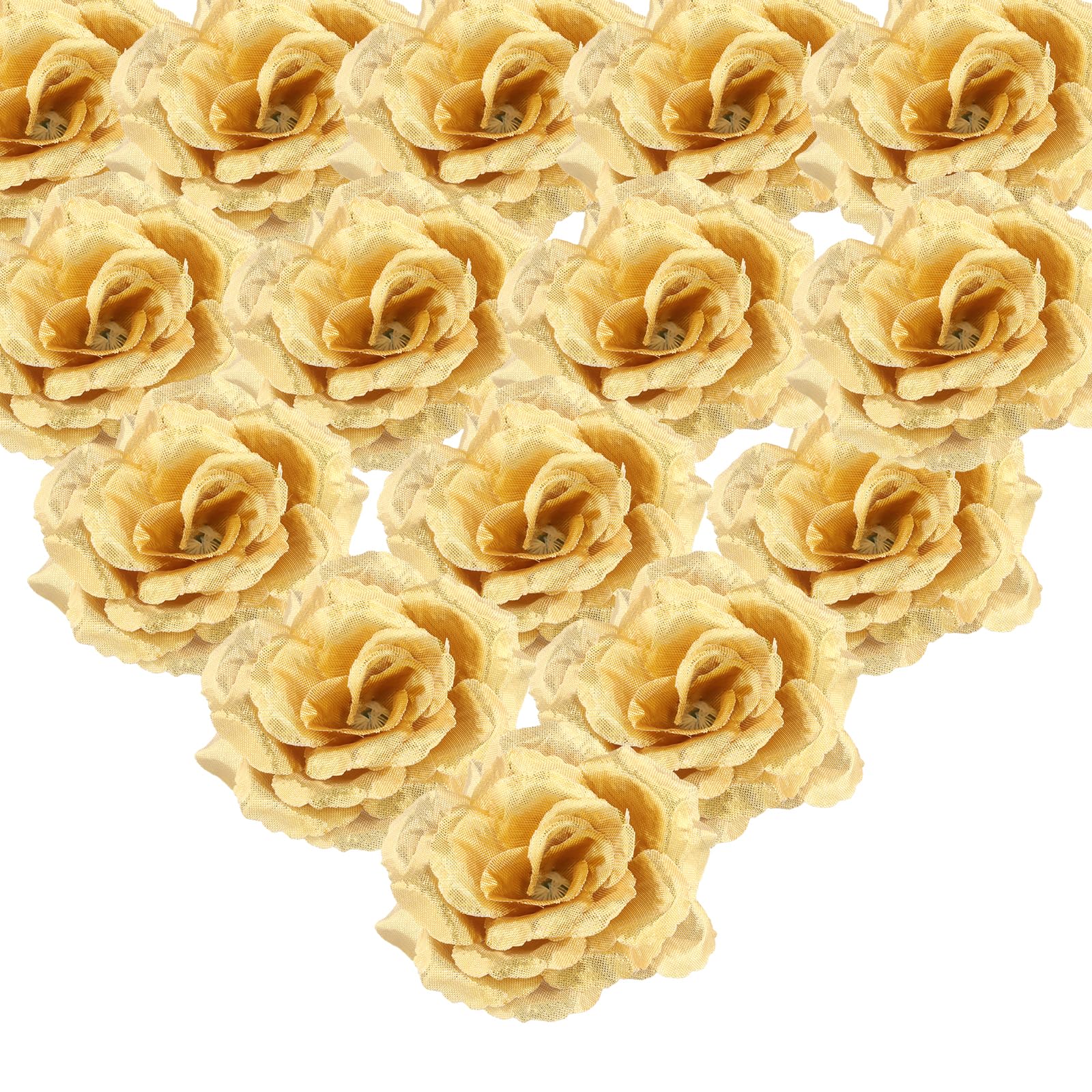 30PCS Artificial Rose Flower Head, 8 cm Silk Roses in Bulk, Faux Gold Heads for Centerpieces, Home, Wall, DIY Crafts, Wedding Bouquets, Party Decor