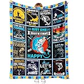 Fishing Blanket Gift for Men Dad & Boys, Fisherman Funny Angler Throw for Lake House & Cabin Decor, Fish Lover Present for Birthday Father's Day Christmas, 50'' x 60'', Couch Bed