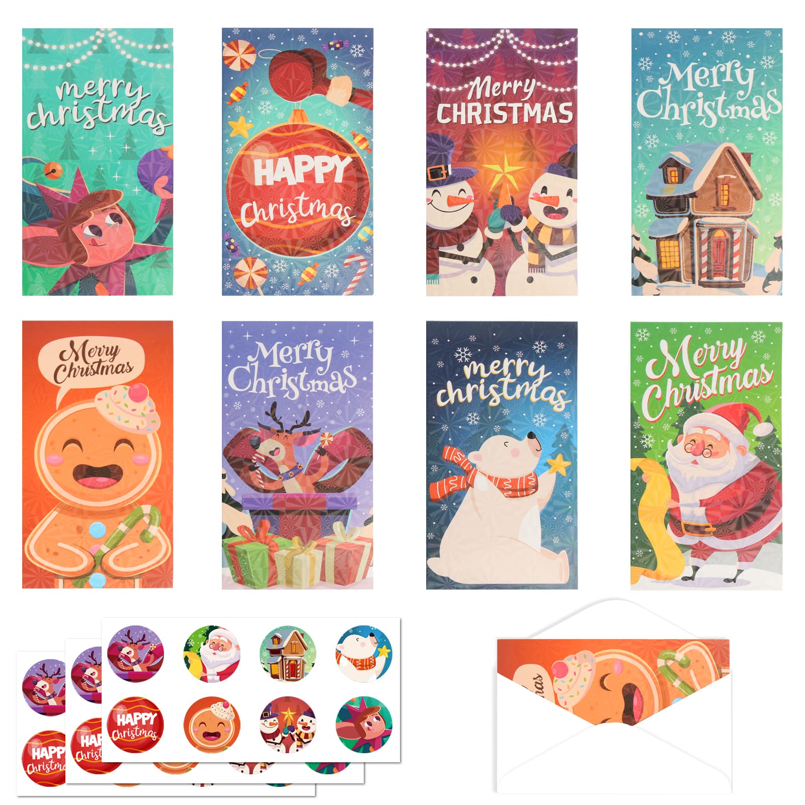 VEYLIN Christmas Money Wallets,24 Pieces Xmas Cash Card With 24 White Envelope And Stickers