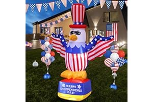 InfleasJoiy July 4th 8ft Independence Day Eagle Standing on Stone Pier with Built-in LED Lights to Illuminate Your Patio, Outdoor Holiday Inflatable Decoration for Outdoor and Indoor Parties