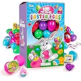 Giraffe 100 Pack Prefilled Easter Eggs Bulk - Multi Color Plastic Eggs for Kids with Toy Filled Slap Bracelets, LED Rings, Stickers - Surprise Egg Fillers with Small Toys for Easter Egg Hunts Prizes