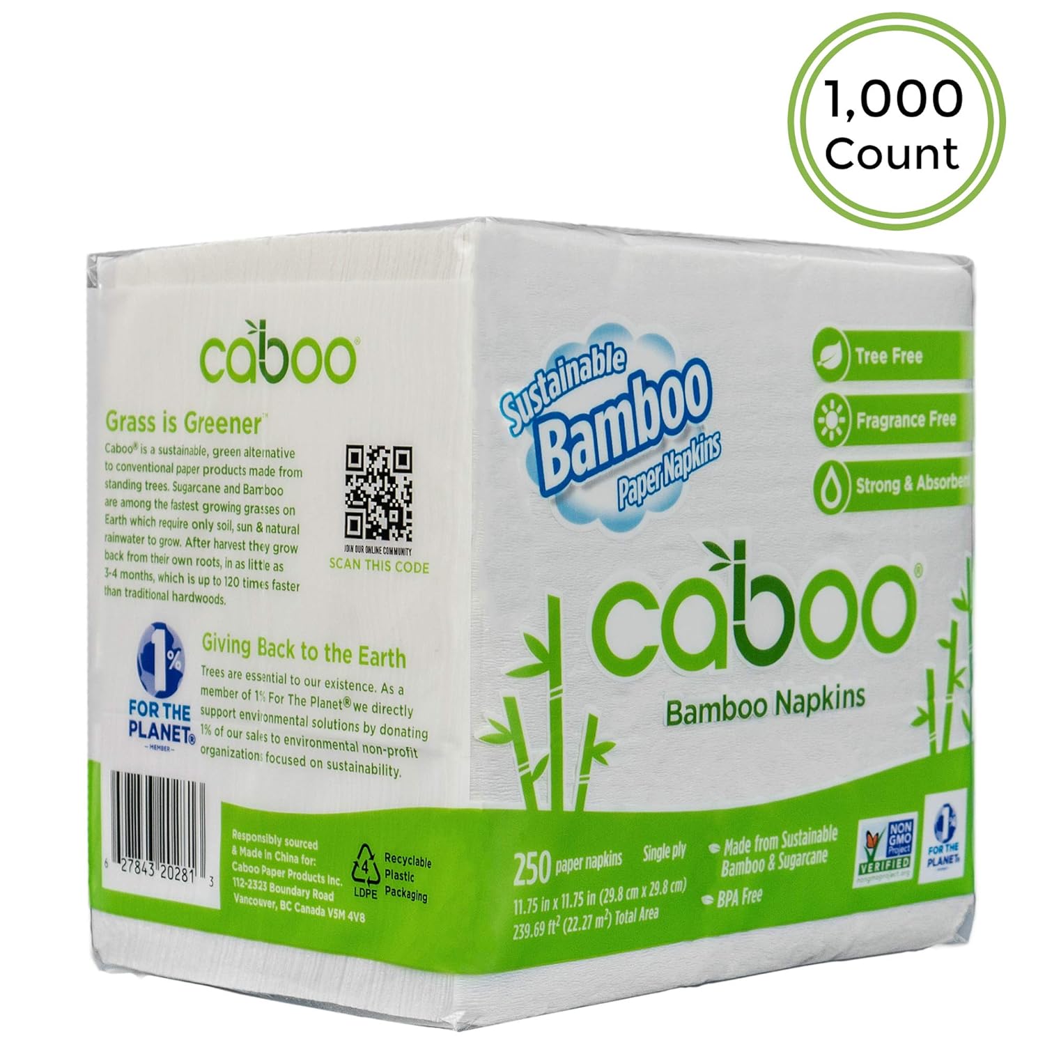 Caboo Natural Bamboo Paper Napkins, Eco Friendly Tree Free Disposable