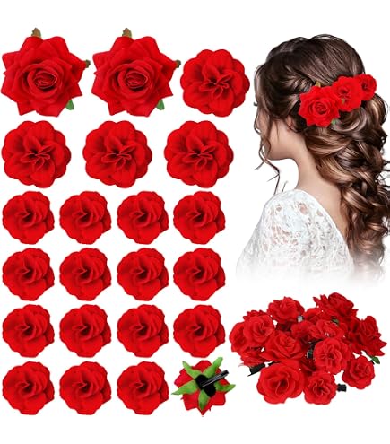 16-Piece Rose Flower Hair Clip Brooch Set for Bridal Headpieces Amazon.com : inSowni 16 Pack Realistic Big Rose Flower Hair  main image 2