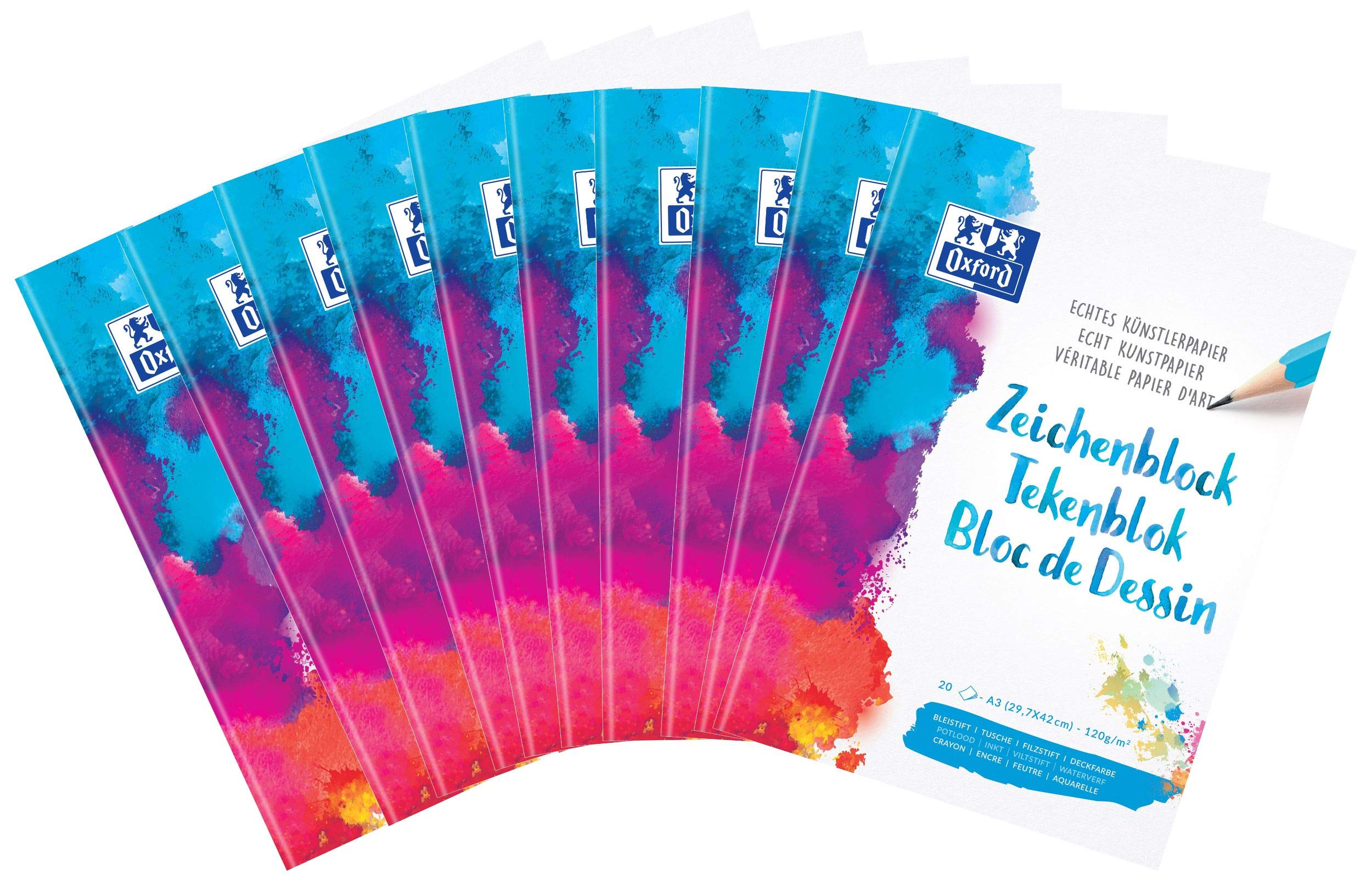 OXFORD School Drawing Pad Pack of 10 DIN A3 Blank 20 Sheets