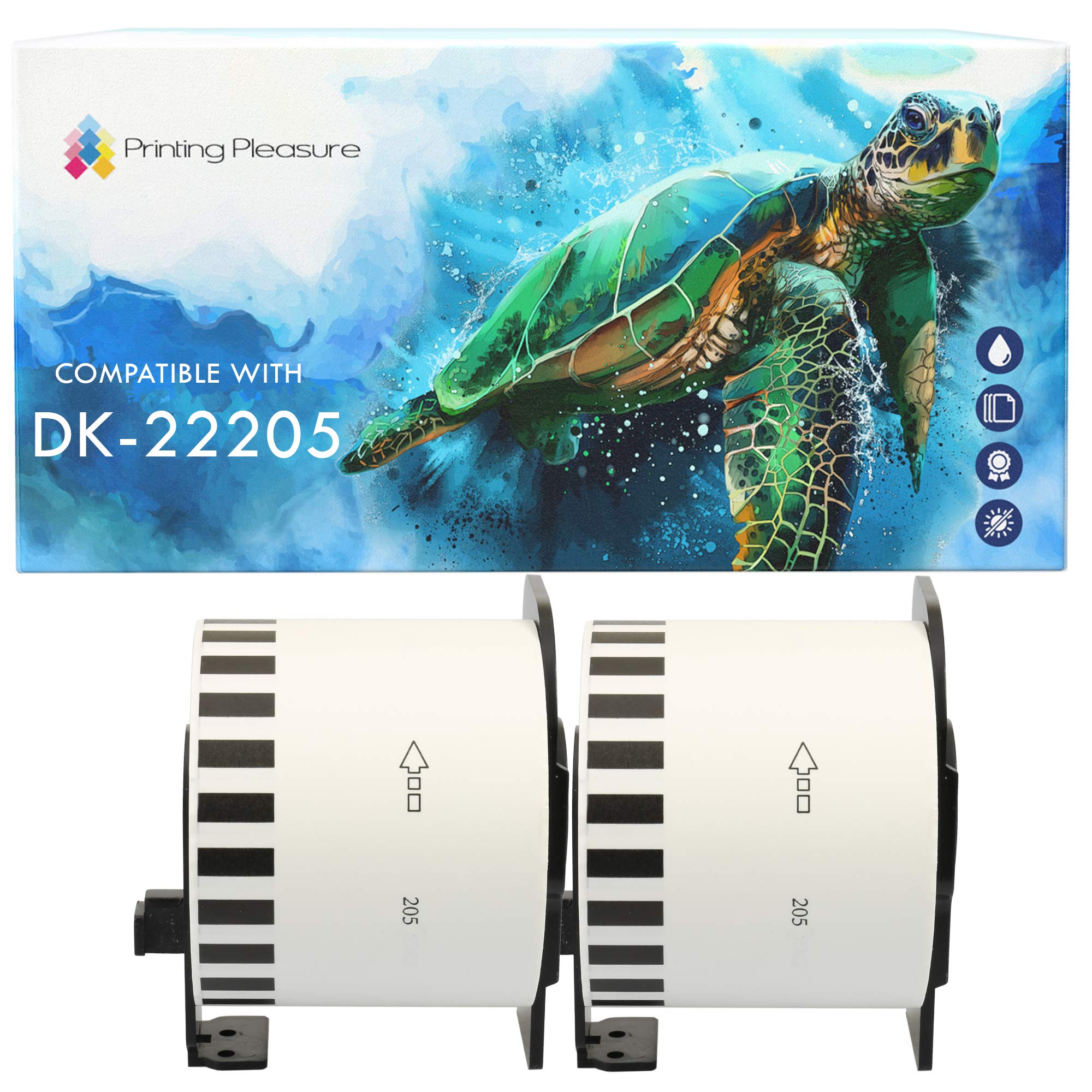 Printing Pleasure DK-22205 Continuous Labels DK22205 2 Rolls compatible for Brother P-Touch QL-500 QL-550 QL-560 QL-570 QL-580 QL-700 QL-710W QL-800 QL-810W QL-820NWB QL-1100 QL-1110NWB, 62mm x 30.48m