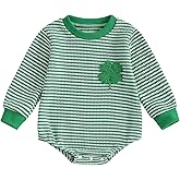 VISGOGO Baby Sweatshirt Romper Striped Heart/Clover Waffle St.Patrick Day Long Sleeve Irish Onesie Jumpsuits