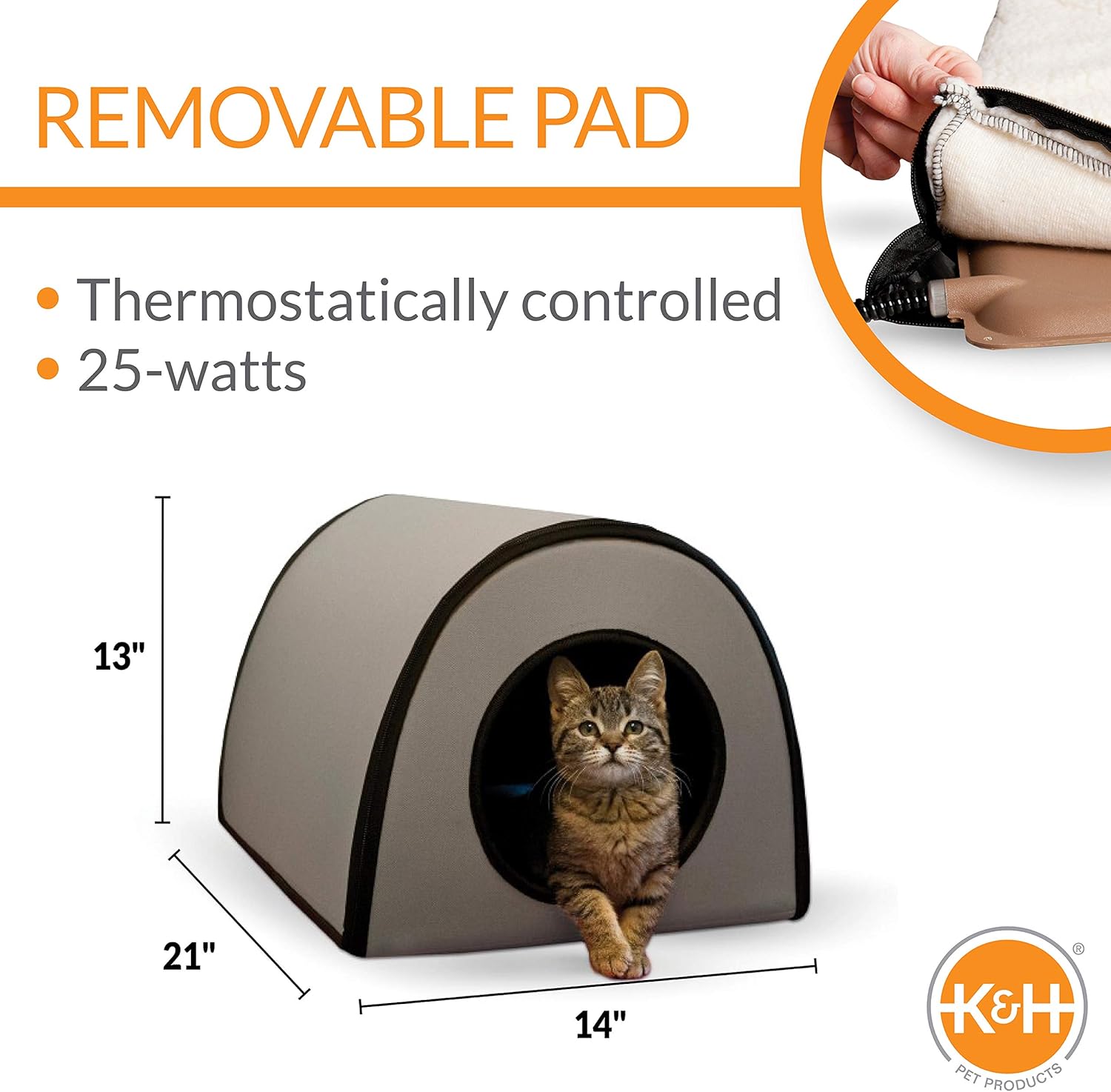 K&H Pet Products Mod Thermo-Kitty Heated Shelter Gray 21" x 14" x 13" 25W Great for Outdoor Cats : Pet Supplies