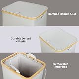 efluky 100L Laundry Basket with Lid Bamboo Handles XL Foldable Light Grey view 5