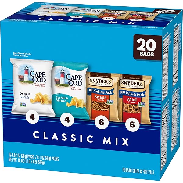 SNYDER’S OF HANOVER AND CAPE COD CLASSIC MIX VARIETY PACK, 20 COUNT SNACK BAGS