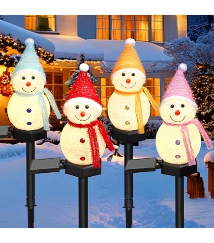 Lumières De Cour Solaires Bonhomme De Neige - 4 Pièces, 8 Modes, étanches, Décoration Noël Extérieure - 7