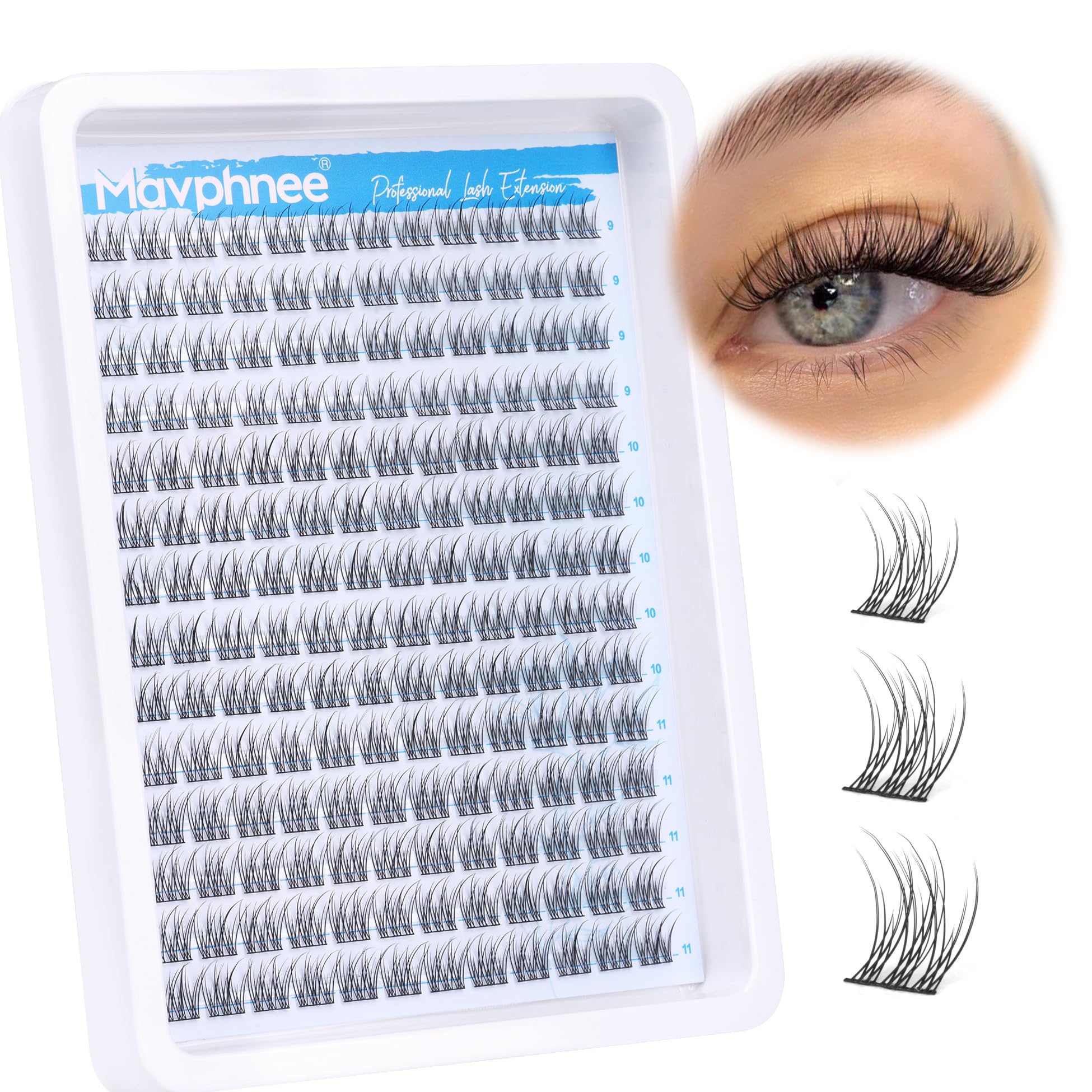 Natural Cluster Lashes CC Curl 168 Pcs Wispy Lash Extensions 9-11MM Mixed Lengths Eyelash Extension Individuals Self Application DIY at Home by Mavphne — image 1