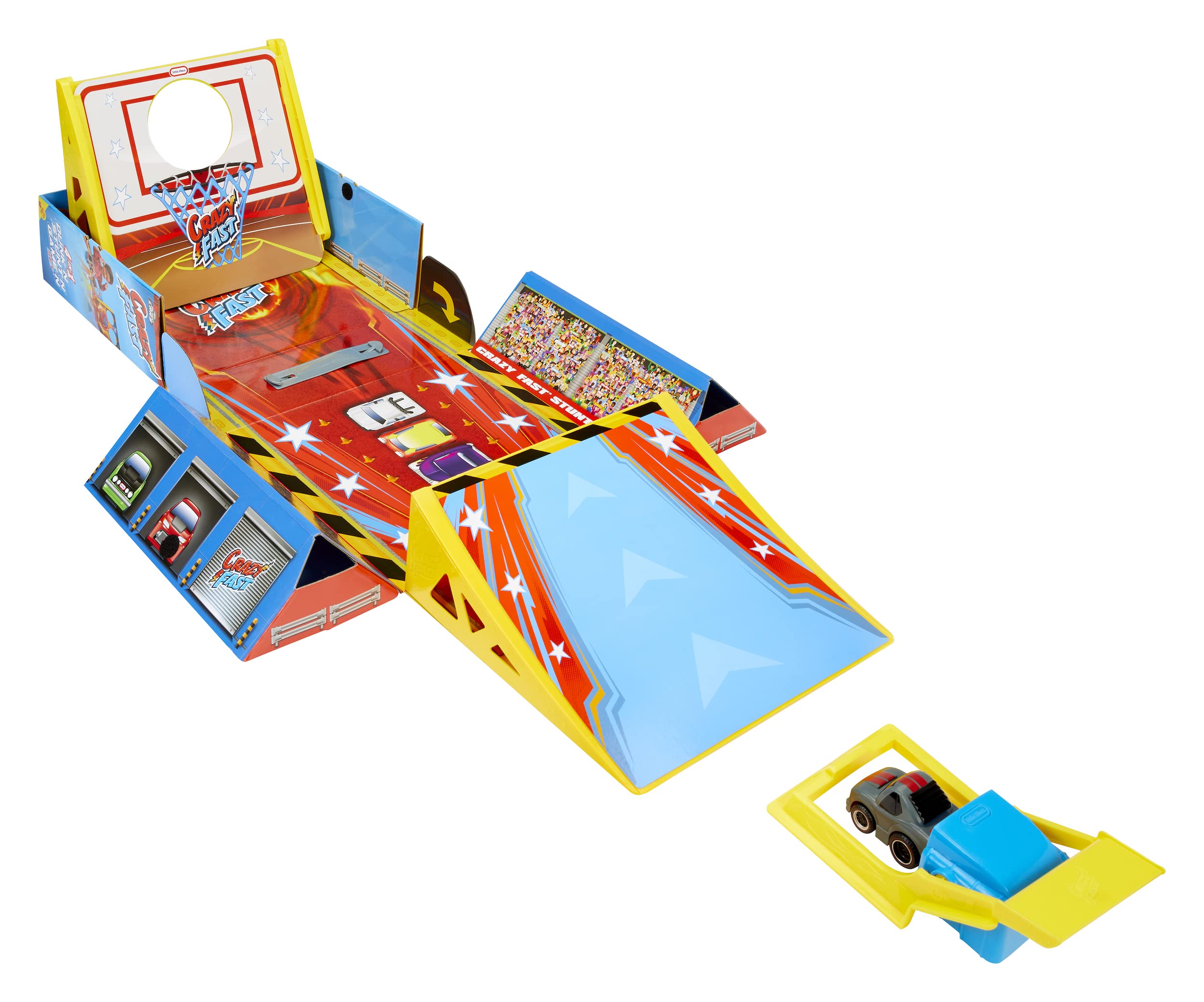 Little Tikes My First Cars Crazy Fast 4-in-1 Dunk’n, Stunt’n, Game’n Set - Exclusive Pullback Toy Car - Includes 1 Car, Launcher, 4 Games & Scoreboard that Travel up to 50ft/15m - For Kids Ages 3+