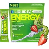 Liquid I.V. Sugar Free + Energy Electrolytes, Strawberry Kiwi, 14 Count | Scientifically Formulated | 100mg Natural Caffeine | Zero Sugar |No Artificial Sweeteners |Non-GMO | Keto | Powder Drink Mix