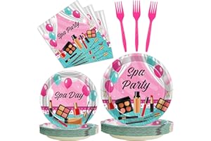 Kepeel 96 Pcs Spa Party Plates and Napkins Set, Spa Day Makeup Party Supplies Decorations for Girls Kids Princess Sweet Pink Make up Theme Birthday Party Tableware Kit, Serves 24