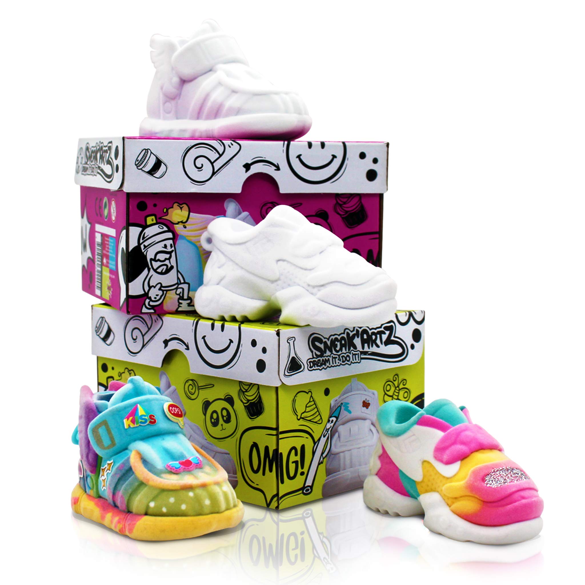 Splashtoys - Sneak'Artz Shoebox Lime and Purple - Creative Hobbies - Design and Personalise Your Trainers - From 5 Years, 32235