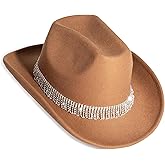 MTKCM White Cowgirl Cowboy Hat Wide Brim Bling Rhinestone Party Cap